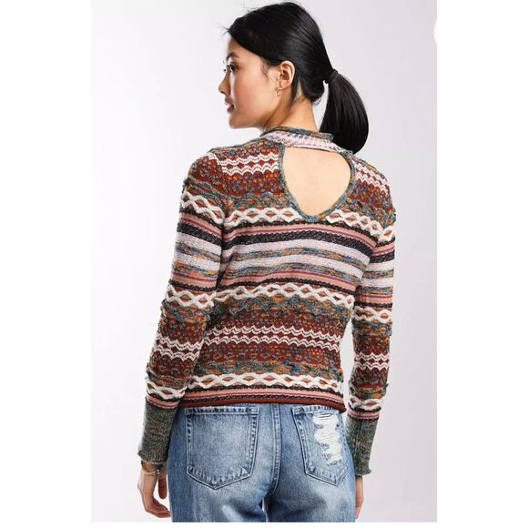 Gimmick The Buckle Mixed Yarn Reversible Mock Neck Keyhole Sweater S - Picture 3 of 12